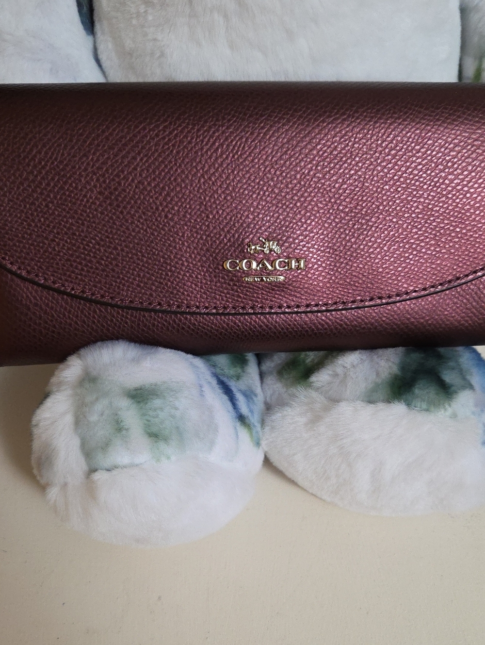 NWT COACH Metallic Cherry Leather Wallet Clutch with Gold Logo
